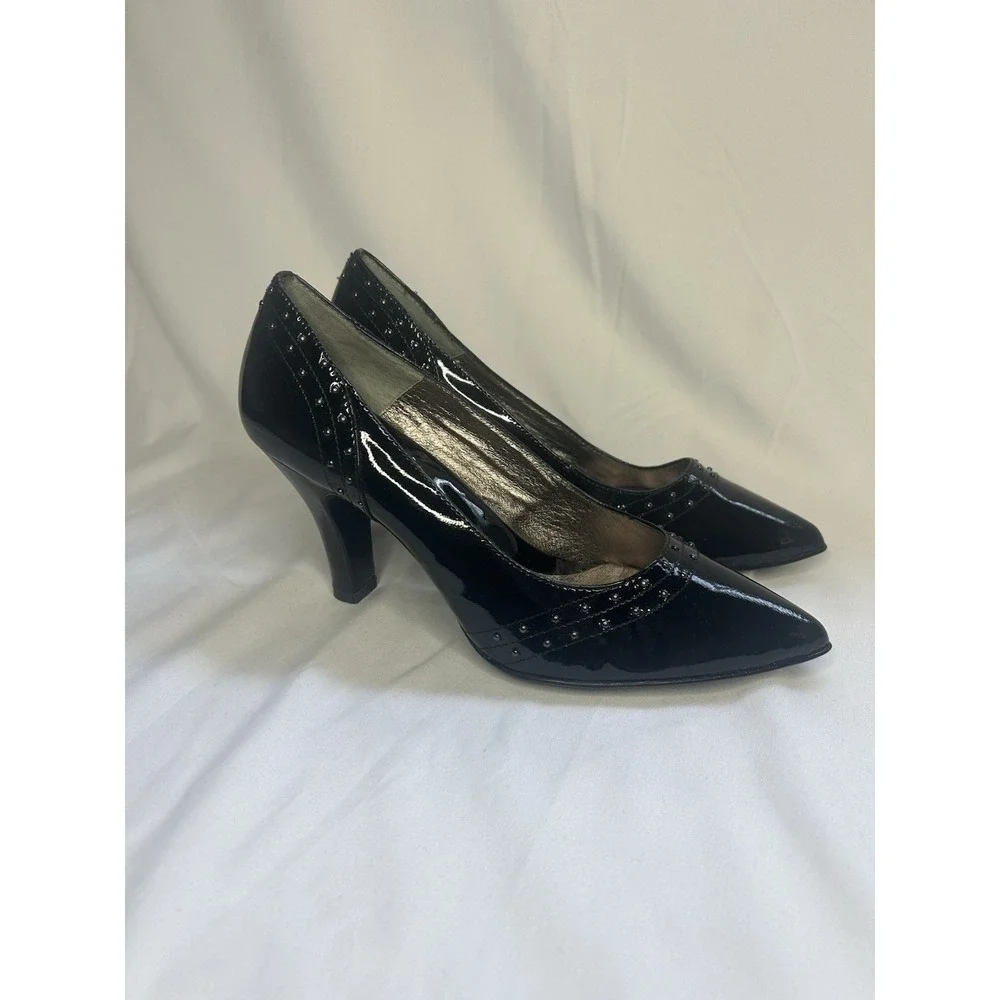 Sofft Womens 8.5 Pumps Black Patent Leather Studded Pointed‎ Toe Stiletto Heels